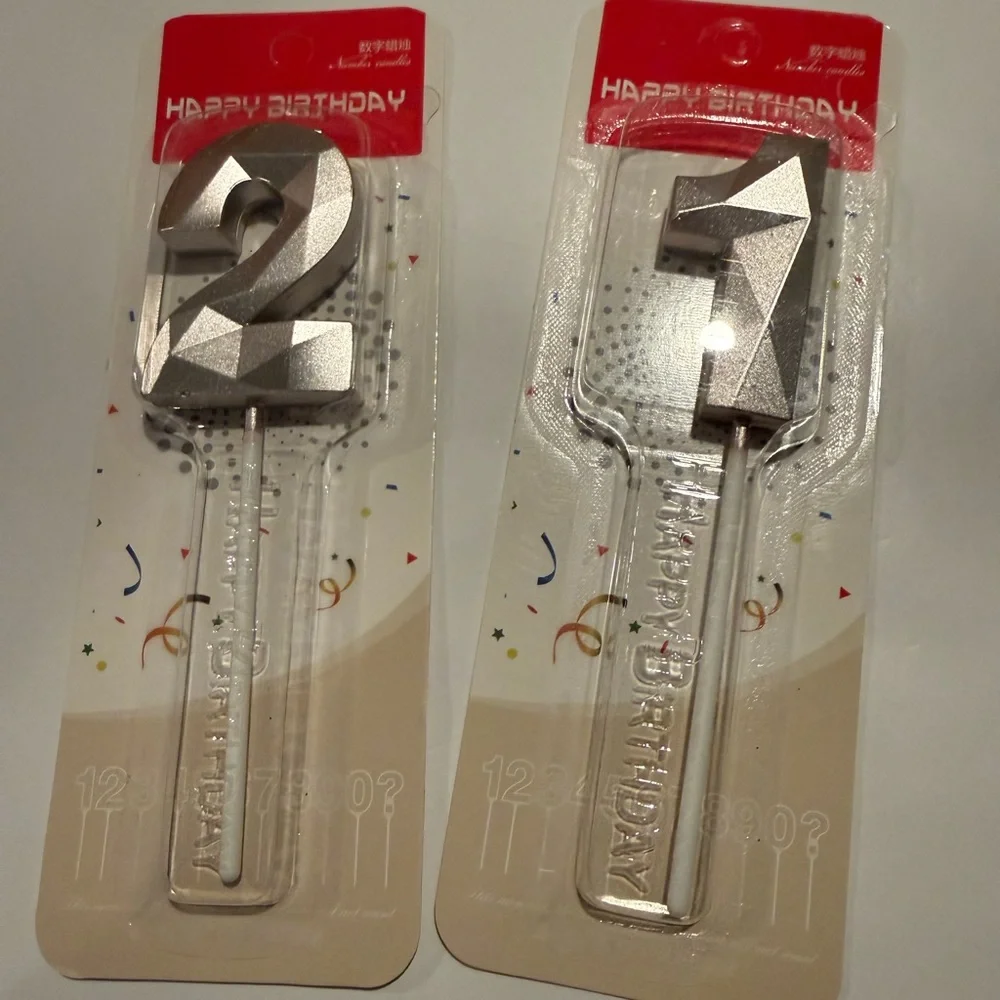 NWT 21st Birthday Cake Topper and Candle Set - Silver Glitter